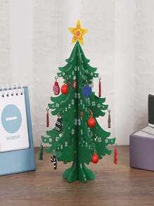 1入組19cm創意DIY木製聖誕樹，視窗商店購物中心桌面展示道具裝飾，節日禮品裝飾擺件 - 紅色 - 查看 5