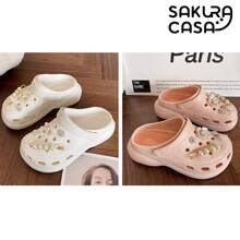 Zapatillas  para mujer Sandalias Antideslizantes EVA zuecos con pins dorados de flor - Rosa - Ver 7