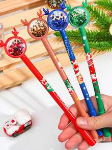 4入組創意聖誕麋鹿閃爍圆珠笔,可愛卡通聖誕設計,0.5mm筆芯書寫流暢,是聖誕禮物和文具用品的理想選擇