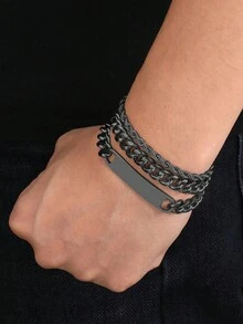 3pcs Fashionable & Personalized Simple Men's Stainless Steel Bracelet, Versatile Accessory - Yellow Gold - View 8