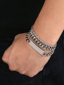 3pcs Fashionable & Personalized Simple Men's Stainless Steel Bracelet, Versatile Accessory - Yellow Gold - View 7