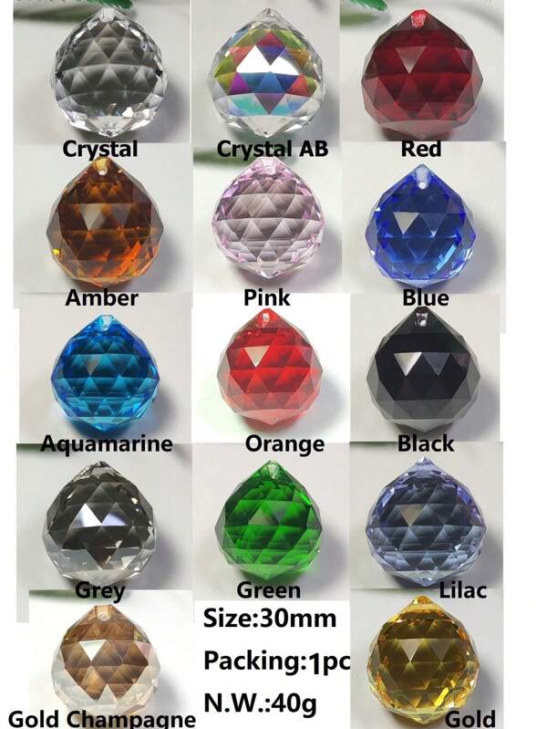 1 Pezzo/set 30mm/1.2in 1 Sfaccettatura Di Cristallo Di Vetro Con Foro Superiore Per Sostituzione Della Lampadina A Sospensione (colore Solido, Non Pitturato) / Decorazione Per Matrimonio / Decorazione Per Le Vacanze / Decorazione Finestra / Decorazione Albero Di Natale / Fai Da Te Suncatcher