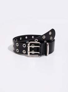 1pc Women's Autumn/Winter Velvet Double-Breasted Punk Style Belt - Black - View 1