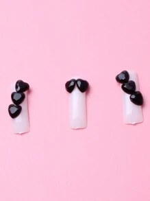 1 件裝 6 毫米壓克力平心形平底黑色美甲,手機裝飾,diy 珠寶配件,裝飾水鑽