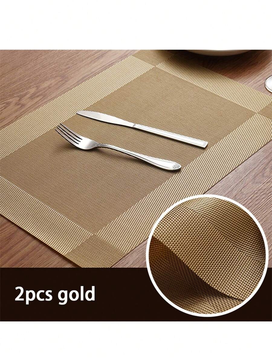 2pcs Solid Color Living Room Heat Insulation Pad, Non-slip And Dustproof Table Placemat - Multicolor - View 1