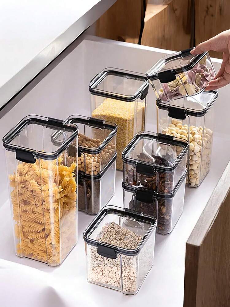 Contenore ermetico in plastica per alimenti con beccuccio per versare vaso per cereali trasparente noci scatola per la conservazione dei fagioli organizzatore per dispensa da cucina  15