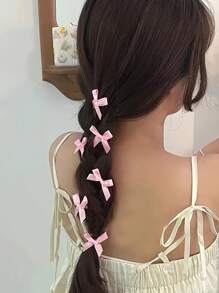6入組可愛甜美的緞帶蝴蝶結髮夾,可愛的編織髮夾