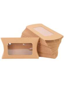 10入組卡芙特紙窗口枕型盒,糖果禮品包裝盒 - 棕色 - 查看 3