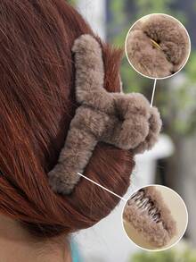 4 件各式各样的毛绒发夹，优雅休闲日常女士发夹 - 彩色 - 查看 4