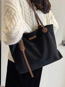 Fashionable And Simple Large Capacity Zipper Closure Women's Tote Bag Suitable For Daily Commute, Work, And Students - Black - View 6