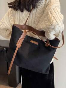 Fashionable And Simple Large Capacity Zipper Closure Women's Tote Bag Suitable For Daily Commute, Work, And Students - Black - View 7