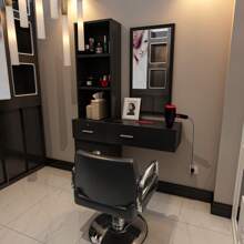 QQD Barber Station Wall Mounted Salon Station Hair Styling Beauty Spa Equipment With 2 Drawers, 1 Storage Cabinet, 3 Open Shelves