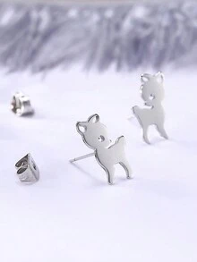 1 對女可愛不鏽鋼獨角獸、無尾熊、鹿、松鼠、狗形耳環、浪漫聖誕禮物、創意動物設計、冬季幸運珠寶