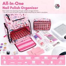 SAVILAND Nail Polish Organizer Bag: Waterproof Nail Polish Organizer Case Holds 80 Bottles & Nail Lamp, Large Nail Organizers And Storage Bag Nail Polish Travel Case Backpack Organizer For Nail Supply - 粉色 - 查看 5