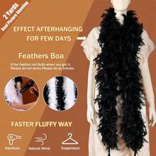 1根2碼80克白色火雞羽毛蟒蛇,diy手工藝品,婚禮、派對、舞會、萬聖節、聖誕節服裝、家庭裝飾 - 黑色 - 查看 3