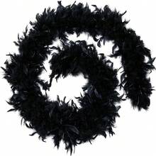 1根2碼80克白色火雞羽毛蟒蛇,diy手工藝品,婚禮、派對、舞會、萬聖節、聖誕節服裝、家庭裝飾 - 黑色 - 查看 4
