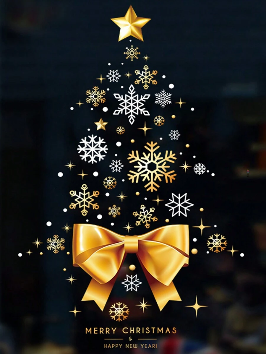 1入組金色聖誕樹貼紙,適用於玻璃門/窗裝飾/商店櫥窗靜電貼紙 - 彩色 - 查看 1