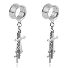 2入組黑色耳環塞頭不鏽鋼吊墜耳輪風格中性男女耳環首飾 - 黑款2 - 查看 1