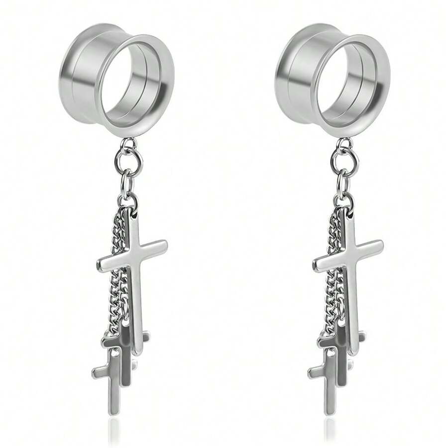 2入組黑色耳環塞頭不鏽鋼吊墜耳輪風格中性男女耳環首飾 - 黑款2 - 查看 1