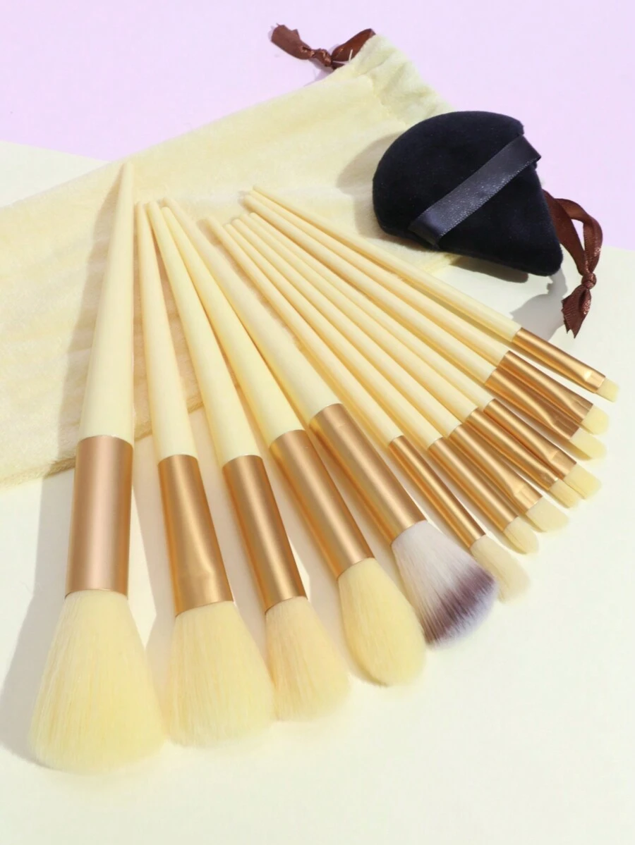 13PCS Makeup Brush Set + 1 Velvet Storage Bag + 1 Powder Puff Professional Beauty Tool Powder Brush Blush Brush Eyeshadow Brush Full Set Convenient Storage Makeup Brushes,Brush Set,Makeup Brush Kit,Make Up Brush Set,Make Up Set Complete,Makeup Brush Set,Complete Makeup Kit,Brush Kit,Brushes Makeup Set,Makeup Gift Set,Set - Yellow - View 1
