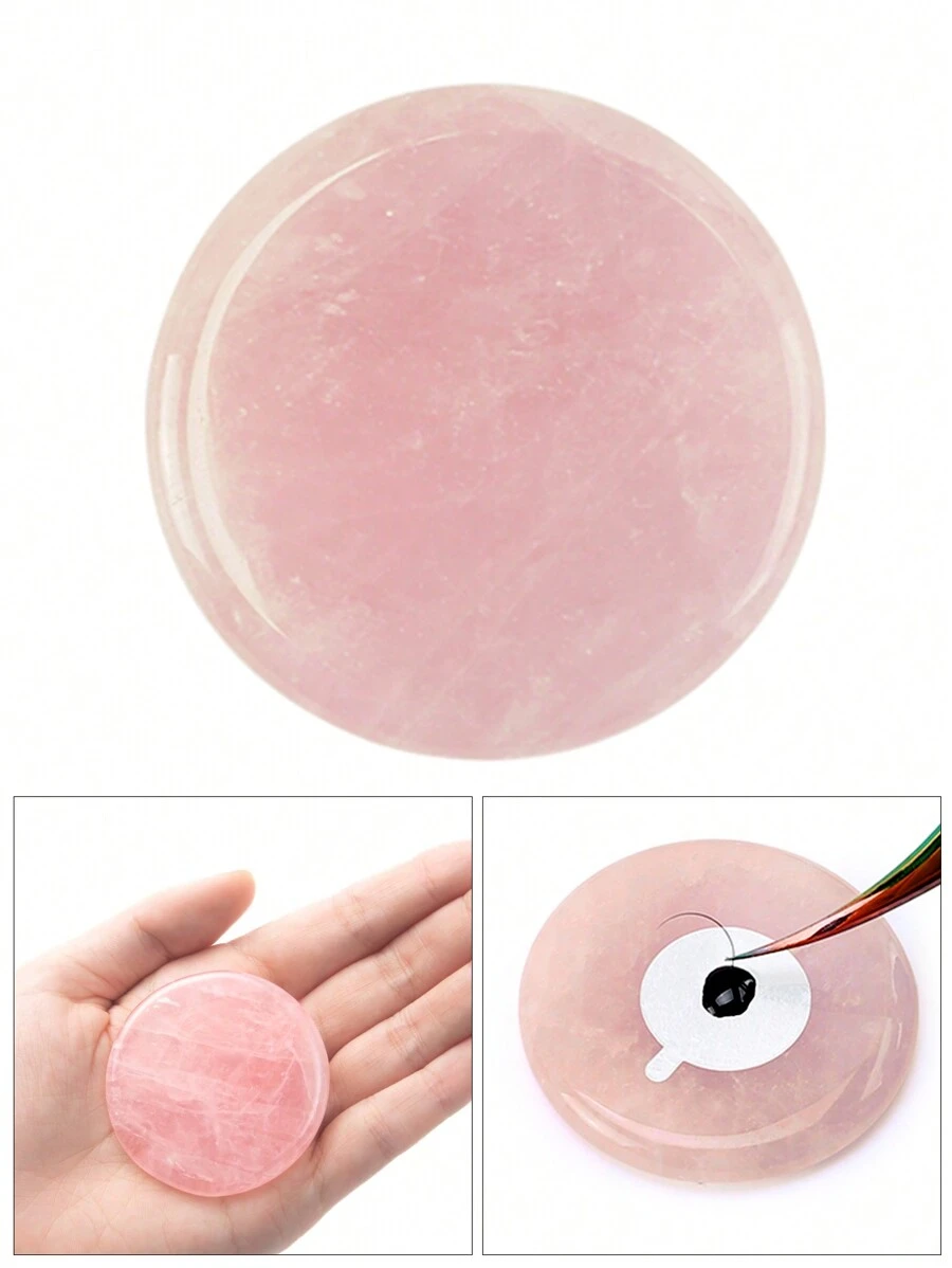HMQ beauty Porta Pegamento De Pestañas, Paleta Adhesiva Redonda De Piedra De Jade, Soporte De Pegamento De Piedra Para Herramientas De Maquillaje De Extensión De Pestañas