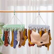 1pc Blue Plastic Sock Hanger With 32 Clips, Large Capacity - Blue - View 3