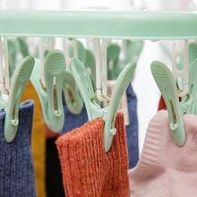 1pc Blue Plastic Sock Hanger With 32 Clips, Large Capacity - Blue - View 4