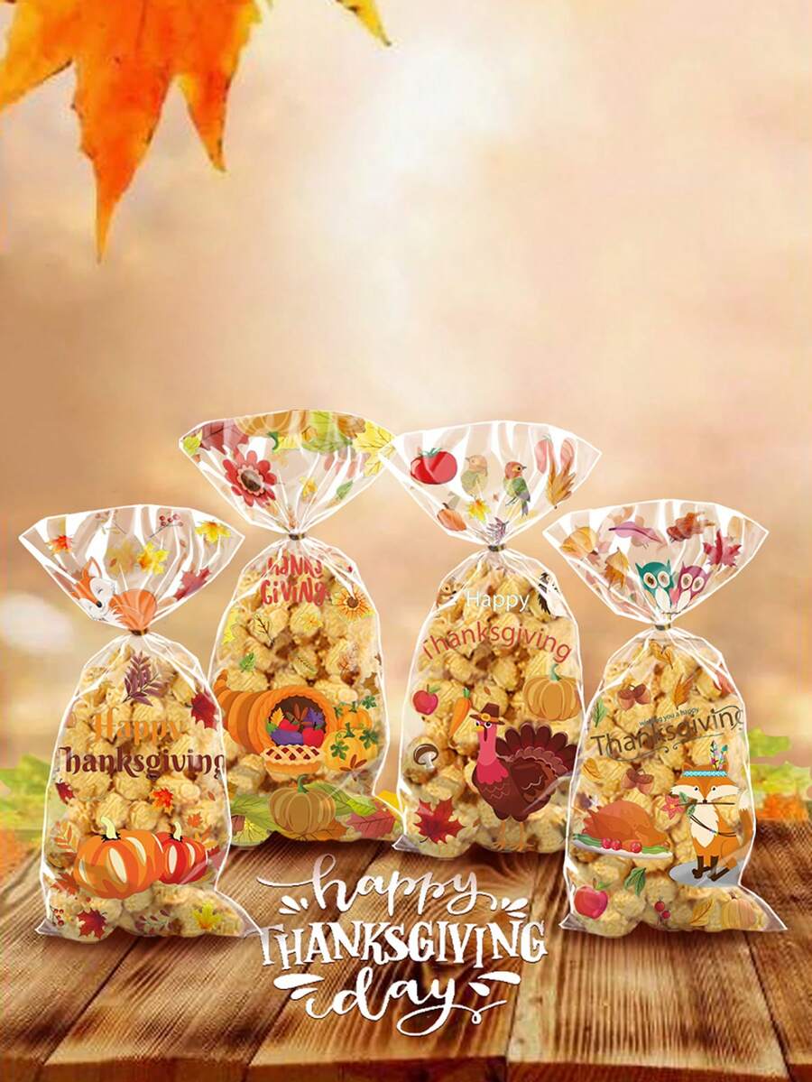 50 件/組四合一感恩節透明 Opp 糖果袋,適用於餅乾、餅乾、糖果、巧克力和其他食品和烘焙用品