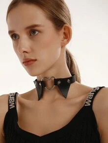 时尚男女酷朋克哥特链式皮革项圈颈链，万圣节圣诞节新年珠宝礼物，适合女性和男性 - 假領項圈 - 查看 2