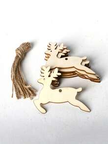 10 件圣诞装饰挂饰木雕工艺品 DIY 乡村风格木制家居装饰礼品配件 - 麋鹿 - 查看 2