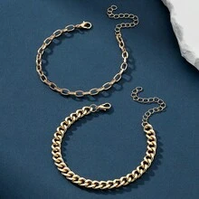 2入組時尚金屬手鍊套裝 - 金黃色 - 查看 3