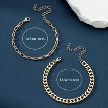 2入組時尚金屬手鍊套裝 - 金黃色 - 查看 5