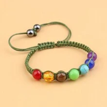Pulsera Con Cuerda Verde Y 7 Cuentas De Chakra - Verde - Ver 3