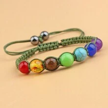 Pulsera Con Cuerda Verde Y 7 Cuentas De Chakra - Verde - Ver 2