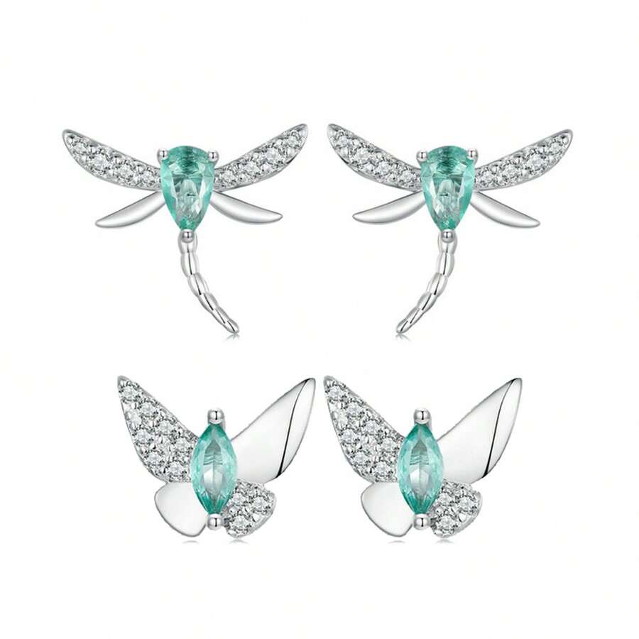 bamoer 1對925銀蝴蝶耳釘小巧的蜻蜓耳環,不過敏鍍白金珠寶,女性專用