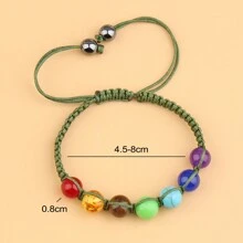 Pulsera Con Cuerda Verde Y 7 Cuentas De Chakra - Verde - Ver 4