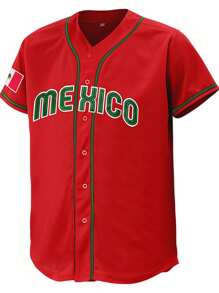 Camiseta De Béisbol #34 Para Hombres, Camiseta De Manga Larga Deportiva Con Botón Rojo Y Bordado, Ropa De Gimnasia Para Hombres