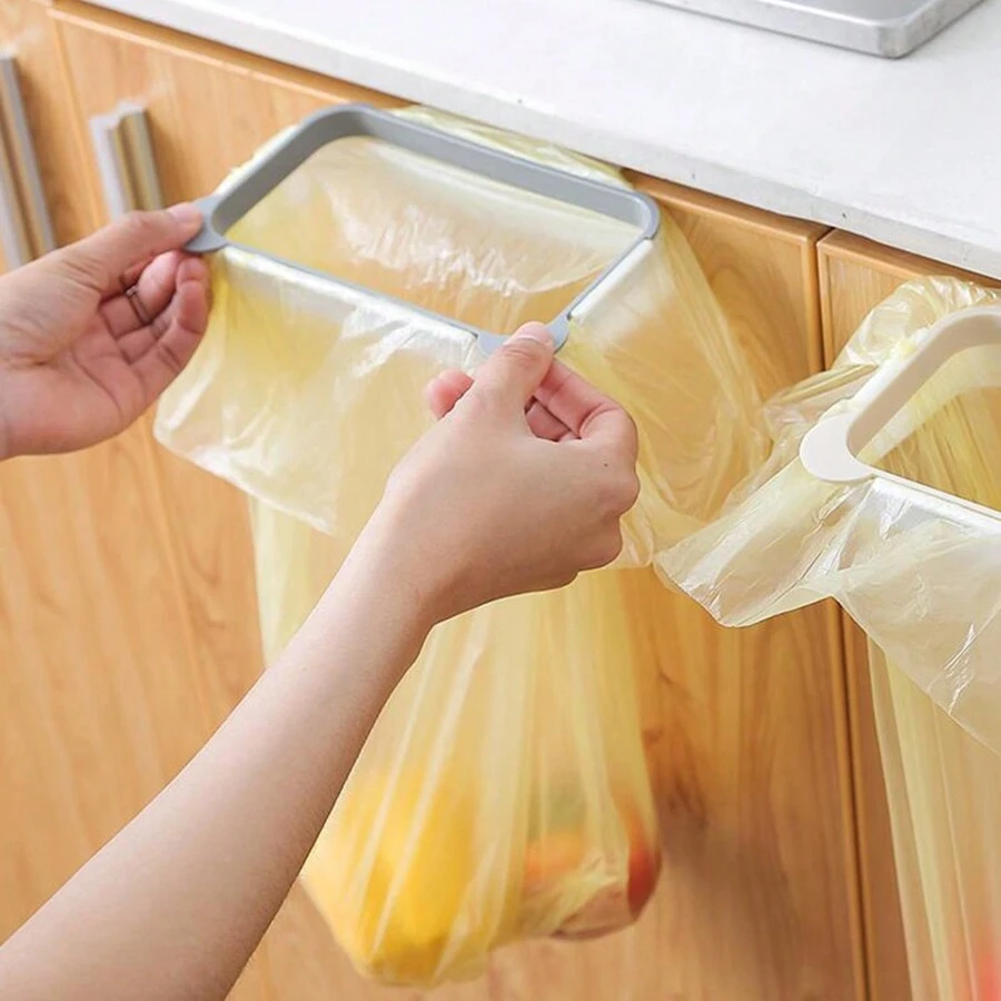 1 Piece Kitchen Storage Rack Garbage Bag Hanging Rack Plastic Bag Storage Rack - Grey - View 1