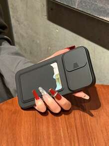 Slide Credit Card Slot Phone Case Compatible With Apple Waterproof Shockproof Anti-Fall Scratch Resistant - Black - View 3