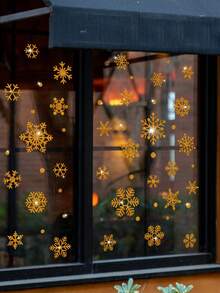 1pc Christmas Themed Snowflake Wall Sticker Decoration - Gold - View 3