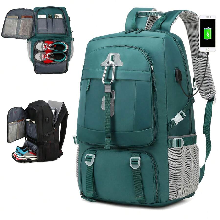 CsaxeKecna 40L 户外旅行背包，防水大容量徒步背包，带鞋隔层的露营背包，旅行登机包父亲节礼物夏季大学包爸爸书包新生书籍返校多功能宿舍大学万圣节男士礼物秋季圣诞节尖叫包男士背包冬季圣诞节礼物旅行包有趣的礼物节日感恩节 - 藏蓝色 - 查看 1