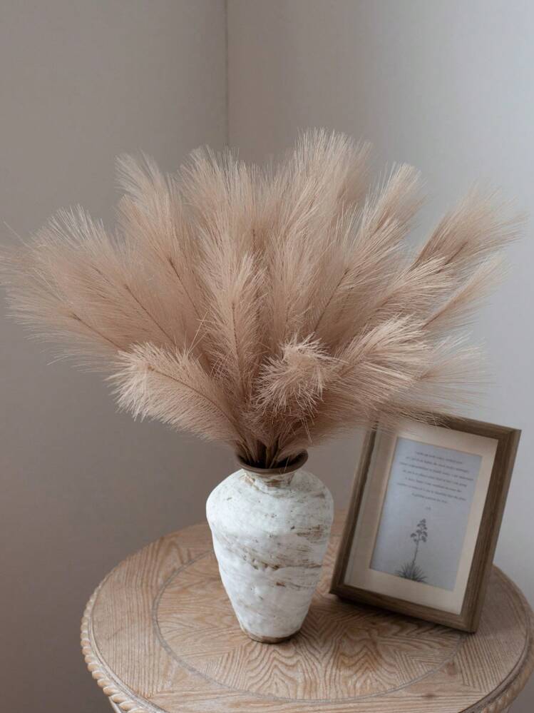 10/20/50pcs Brown Faux Pampas Grass Artificial Reeds Large Tall Fluffy Artificial Fake Flower Bulrush Reed Grass Artificial Plants Boho Decor For Wedding Party Decoration, Home Living Room Bedroom Decor, Vase Arrangement, DIY Photoshoot Props,Fall Decor,Autumn - Brown - View 4