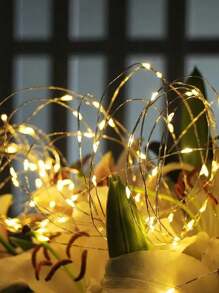 1 包 9.8 英尺 30 个 LED 窗帘灯，电池供电的户外童话窗帘灯，萤火虫星月灯，窗户壁挂窗帘灯串，适用于卧室背景婚礼派对室内圣诞装饰（暖白色），户外花园照明，适用于小径、庭院、露台 - 金色 - 查看 3