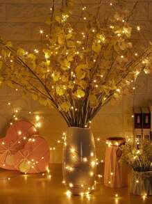 1 包 9.8 英尺 30 个 LED 窗帘灯，电池供电的户外童话窗帘灯，萤火虫星月灯，窗户壁挂窗帘灯串，适用于卧室背景婚礼派对室内圣诞装饰（暖白色），户外花园照明，适用于小径、庭院、露台 - 金色 - 查看 5