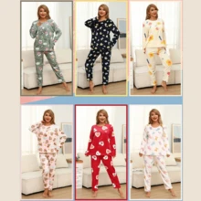 conjunto de pijama para mujer con pantalón y playera manga larga - Rojo - Ver 2