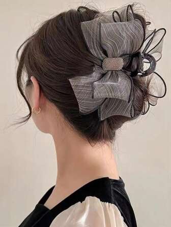 1 件女士水钻双层网状优雅发爪夹，适合日常使用情人节情人发夹发夹发夹发夹发夹接发夹，学校用品，学院秋冬发饰女士蝴蝶结度假装女士