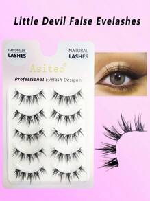 Asiteo 5對自然外觀漫畫假睫毛 -天然蓬鬆可重複使用的輕柔睫毛,適用於cosplay和舞台演出 - 黑色 - 查看 3