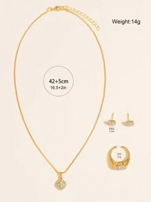 7入組金色鑲嵌水晶女士合金石英手錶,商務和休閒時尚羅馬數字設計,附配套手環,頸鏈,戒指和耳環的女式合金手錶套裝