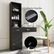 QQD Barber Station Wall Mounted Salon Station Hair Styling Beauty Spa Equipment With 2 Drawers, 1 Storage Cabinet, 3 Open Shelves