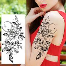 8入組黑色逼真蛇與花紋身貼紙,3d牡丹蛇貼紙,女士款暫時性紋身貼紙 - 黑色 - 查看 3